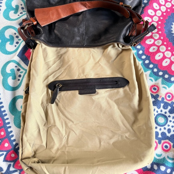 Cynthia Rowley Black Pebbled Leather Hobo Shoulder Bag with Brown Accents EUC - Picture 11 of 13